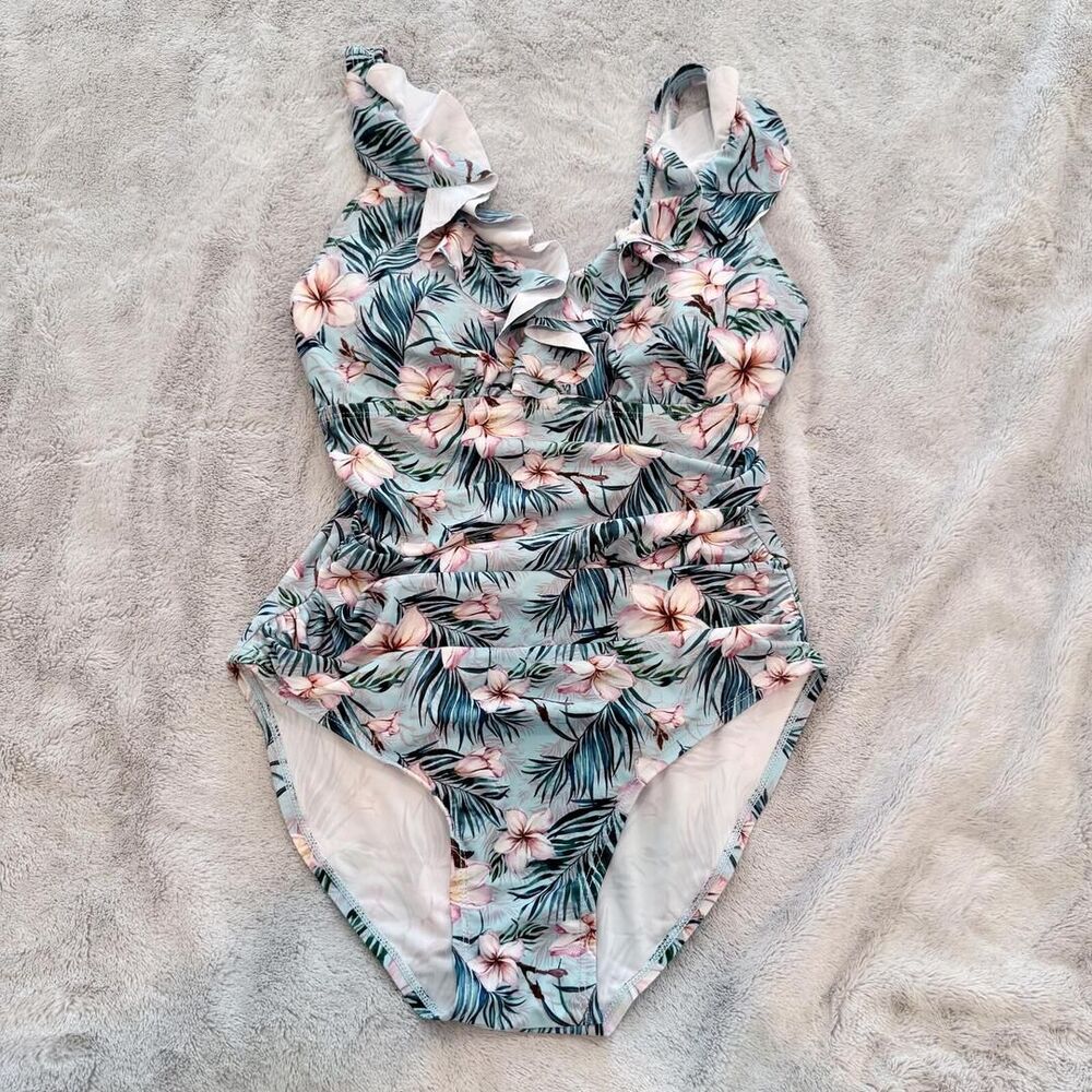 Perona Women's Floral Ruffled One-Piece Swimsuit S